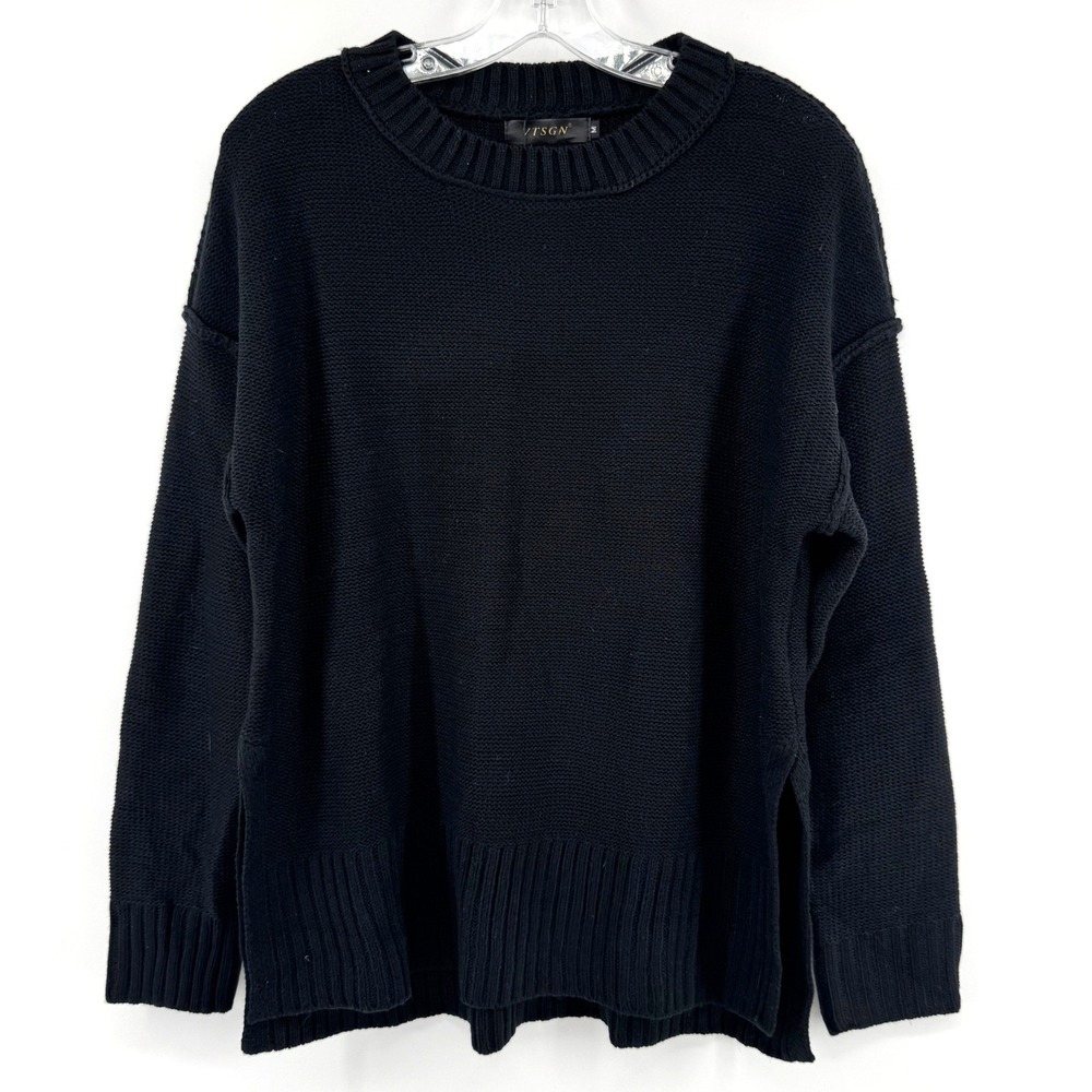 Womens M Black Oversized Crewneck Sweater Minimalist Cozy Indie Goth Basic